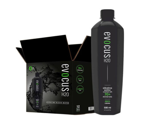 Evocus H2O India’s First Black Alkaline Water With 70+ Natural Minerals, 8 pH Alkaline Water [ 500ML] 24 Bottles