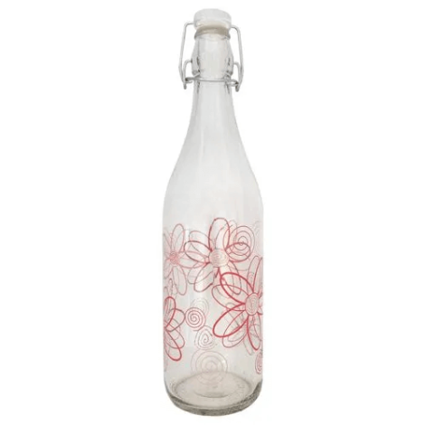 Cello Glass Water Bottle - Circo Red Flower, 1L