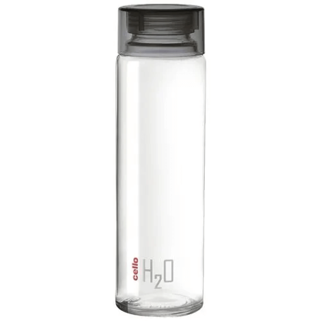 Cello H2O Glass Fridge Water Bottle with Plastic Cap - Black, 920 ml