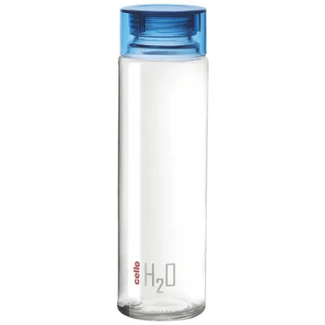 Cello H2O Glass Fridge Water Bottle with Plastic Cap - Blue, 920 ml