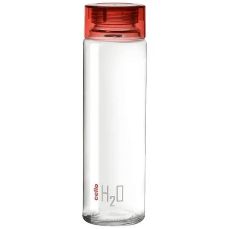 Cello H2O Glass Fridge Water Bottle with Plastic Cap - Red, 920ml